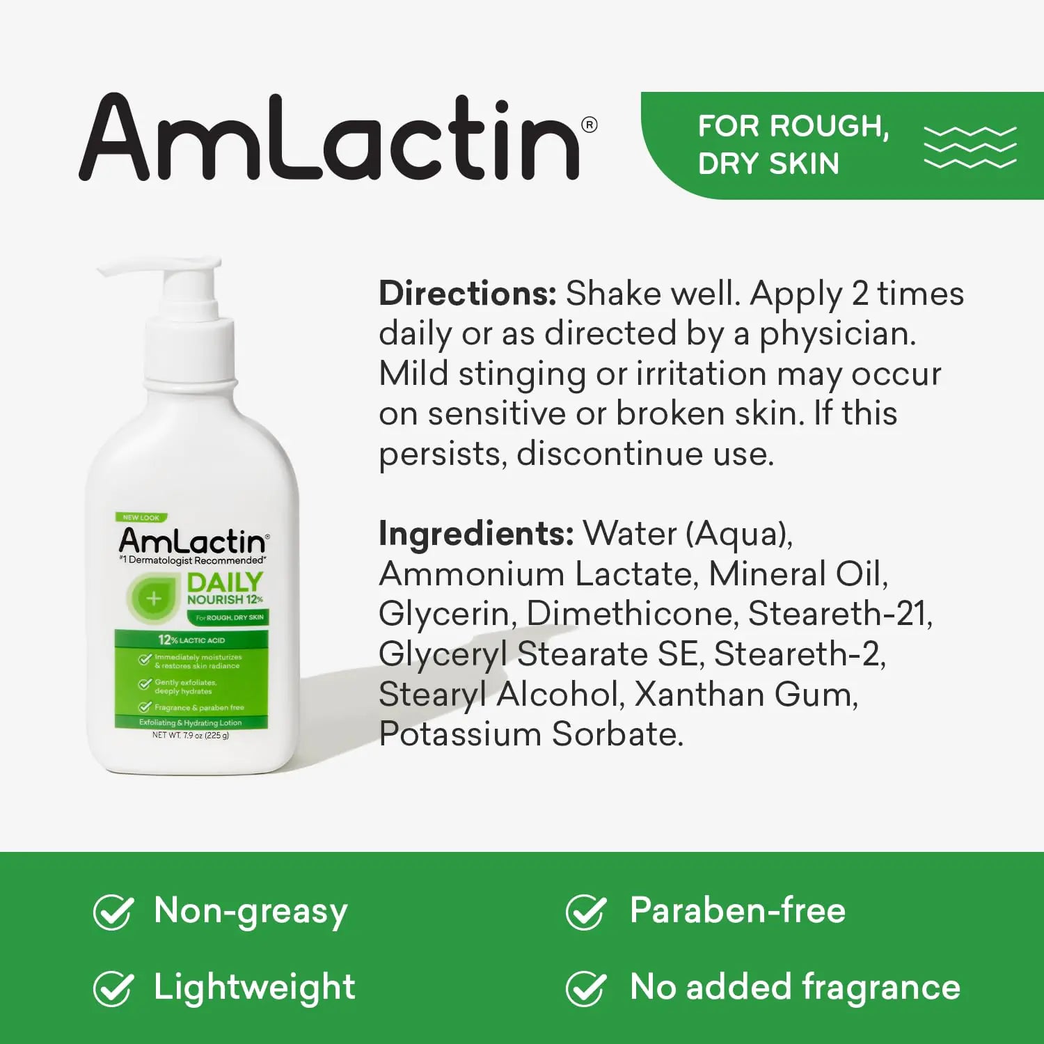 AmLactin Daily Moisturizing Lotion for Dry Skin – 7.9 oz Pump Bottle – 2-in-1 Exfoliator - Body Lotion with 12% Lactic Acid, Dermatologist-Recommended (Packaging May Vary) 7.9 Fl Oz (Pack of 1)