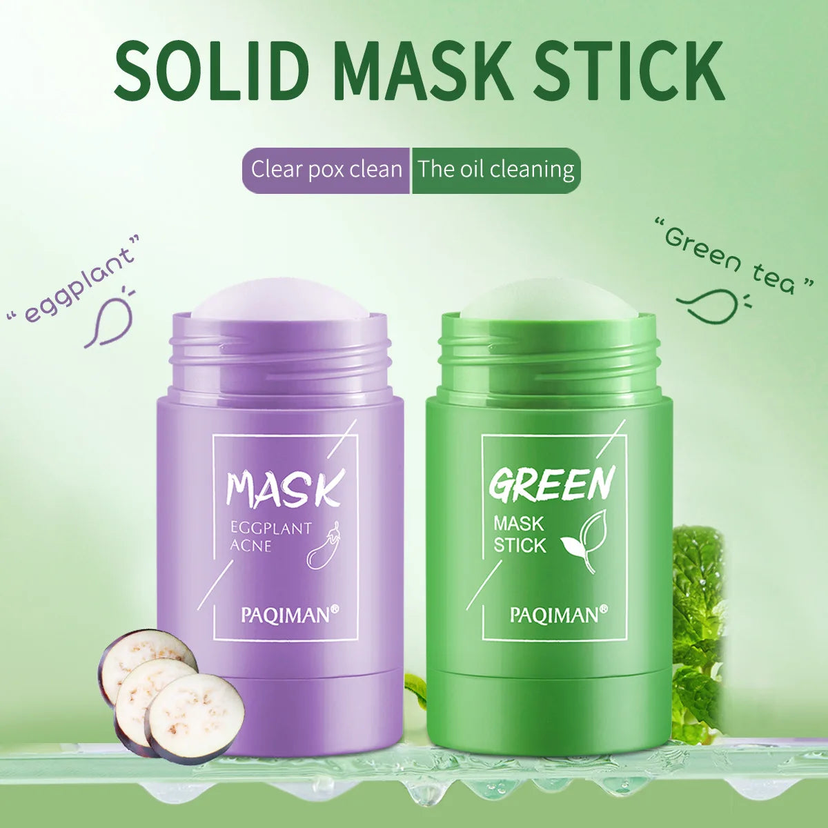 40g Patlıcan ve Yeşil Çay Katı Maske | Siyah Noktaları Temizler, Gözenekleri Küçültürü | Yağ Kontrolü, Yağı Dengeler | Canlandırıcı Temizleyici, Çamur Maskesi