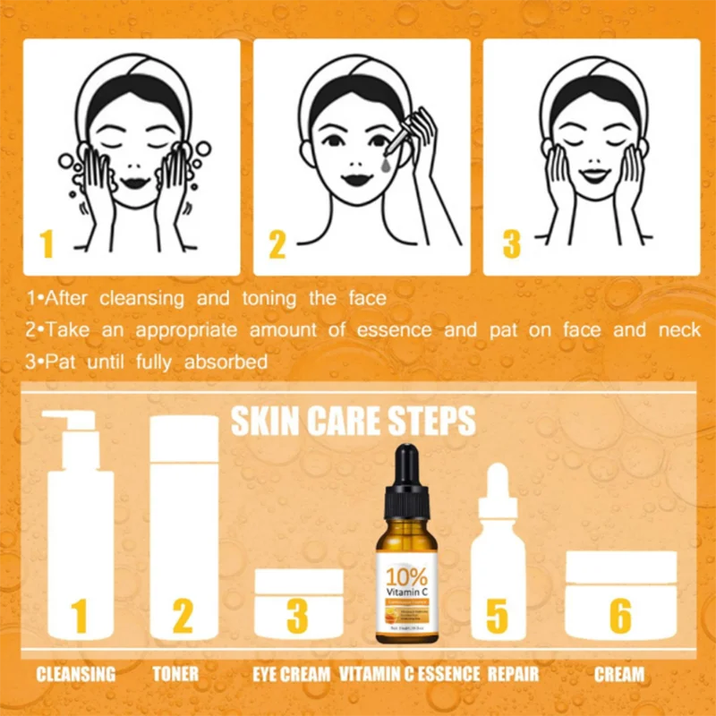 Vitamin C & Hyaluronic Acid Face Serum | Lightens Age Spots, Black Spots, Sunburn | Anti-Oxidation, Wrinkle Removal, Pore Shrinking | Skin Care