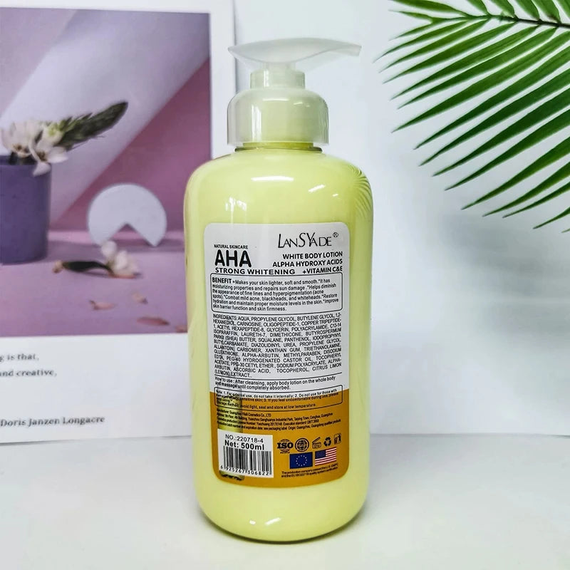 500ml Beyazlatıcı Vücut Kremi Hidroksi Asitler C ve E Vitamini Nemlendirici