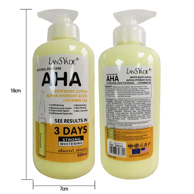 500ml Beyazlatıcı Vücut Kremi Hidroksi Asitler C ve E Vitamini Nemlendirici