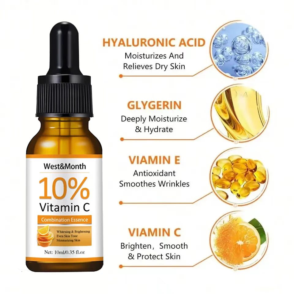 Vitamin C & Hyaluronic Acid Face Serum | Lightens Age Spots, Black Spots, Sunburn | Anti-Oxidation, Wrinkle Removal, Pore Shrinking | Skin Care
