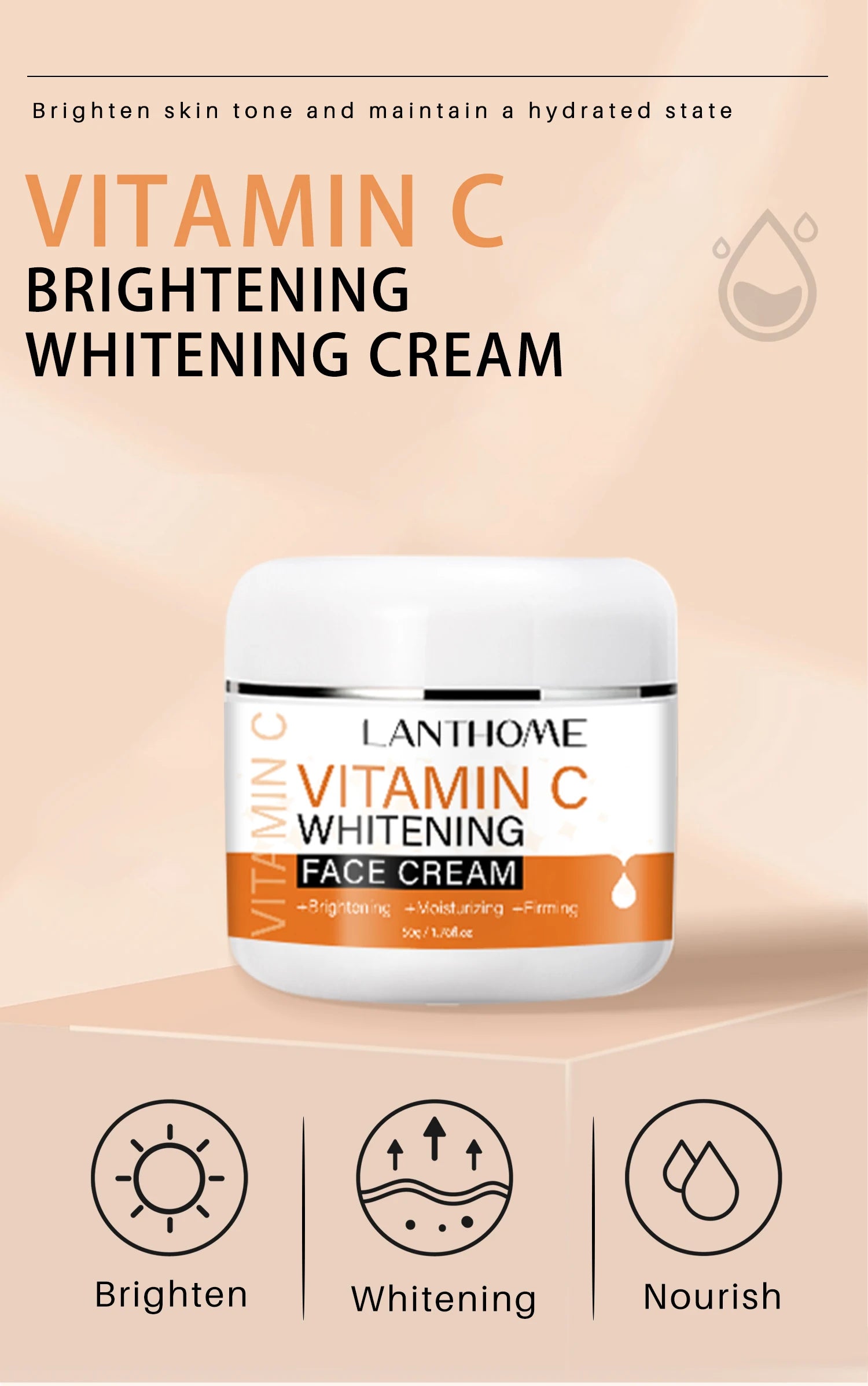 50g C Vitamini Aydınlatıcı Serum Lekeleri Azaltır ve Antioksidanlar Nemlendirici Sıkılaştırıcı Pürüzsüz Cilt Bakımı