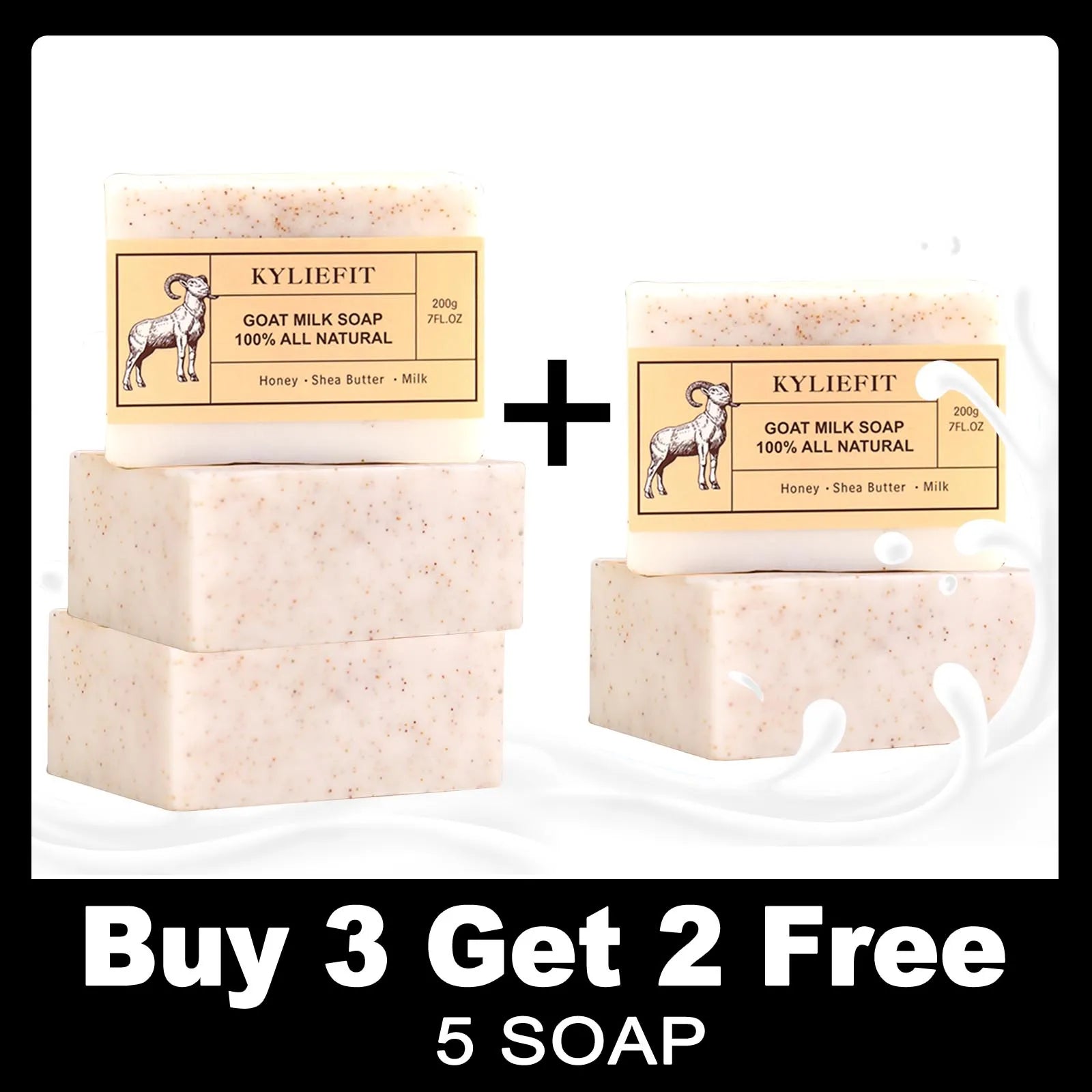 Goat Milk Soap Bar, 100% All Natural, Lightening, Cleaning, Moisturizing, With Honey, Shea Butter, Milk, 200g/ 7 oz