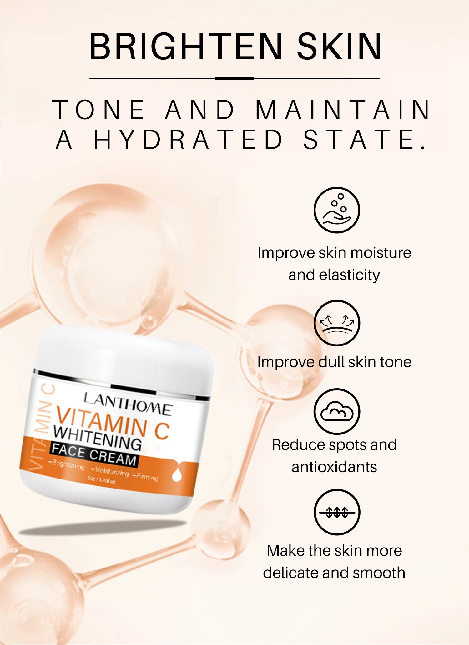 50g C Vitamini Aydınlatıcı Serum Lekeleri Azaltır ve Antioksidanlar Nemlendirici Sıkılaştırıcı Pürüzsüz Cilt Bakımı