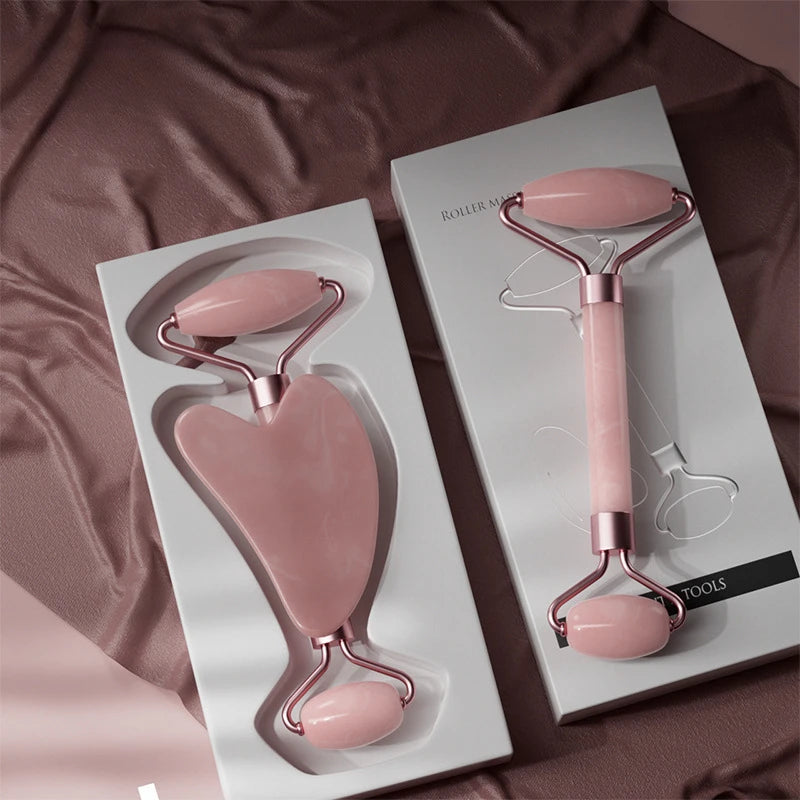 2 Adet Yüz Masajı Silindiri ve Gua Sha Tahtası – Yüz Germe ve Kırışıklık Giderici