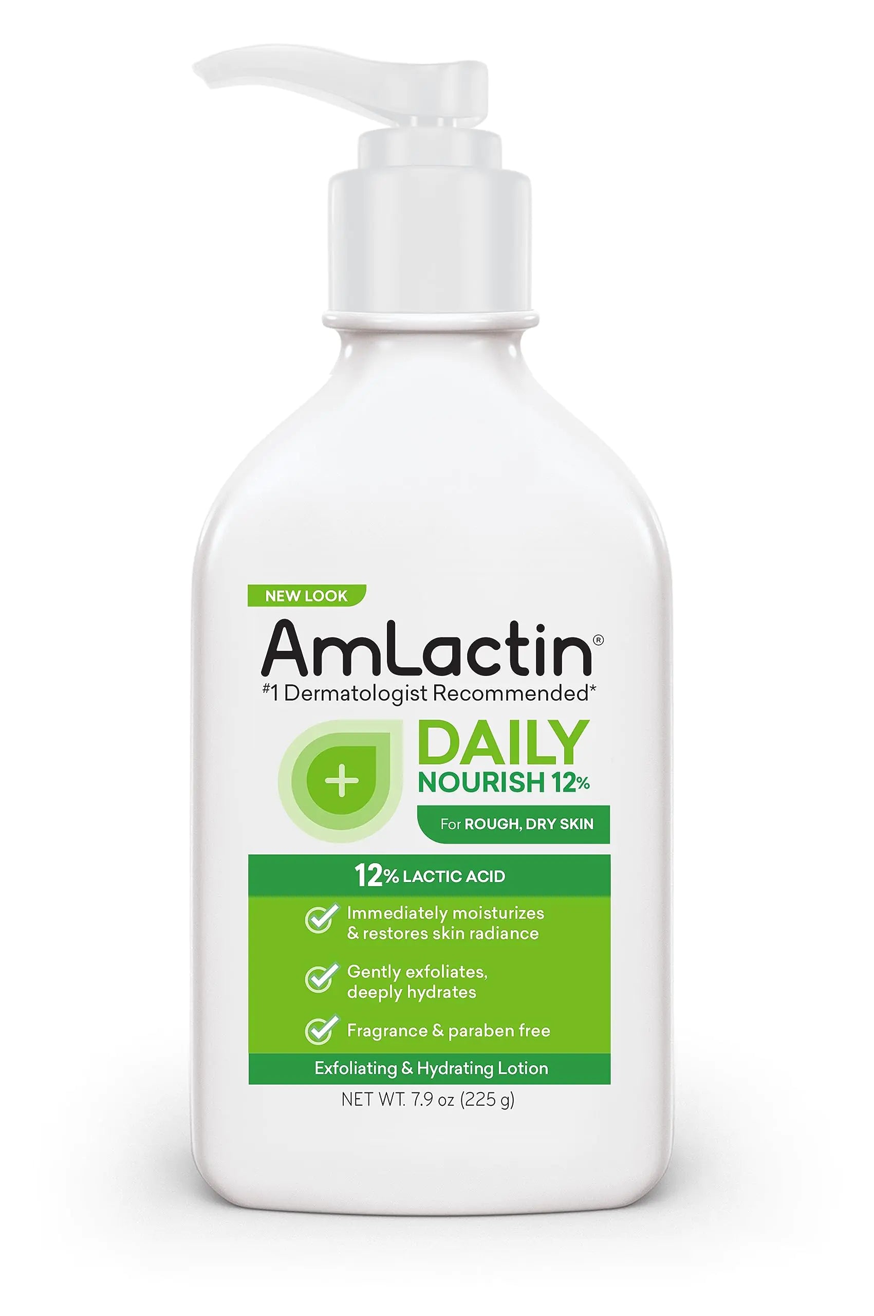 AmLactin Daily Moisturizing Lotion for Dry Skin – 7.9 oz Pump Bottle – 2-in-1 Exfoliator - Body Lotion with 12% Lactic Acid, Dermatologist-Recommended (Packaging May Vary) 7.9 Fl Oz (Pack of 1)