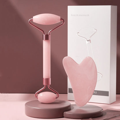 2 Adet Yüz Masajı Silindiri ve Gua Sha Tahtası – Yüz Germe ve Kırışıklık Giderici