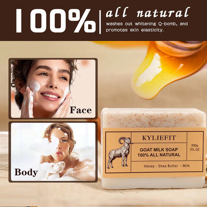 Goat Milk Soap Bar, 100% All Natural, Lightening, Cleaning, Moisturizing, With Honey, Shea Butter, Milk, 200g/ 7 oz
