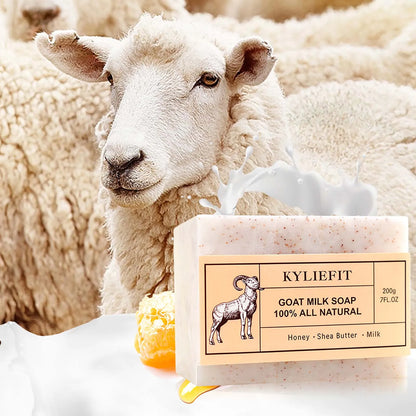 Goat Milk Soap Bar, 100% All Natural, Lightening, Cleaning, Moisturizing, With Honey, Shea Butter, Milk, 200g/ 7 oz