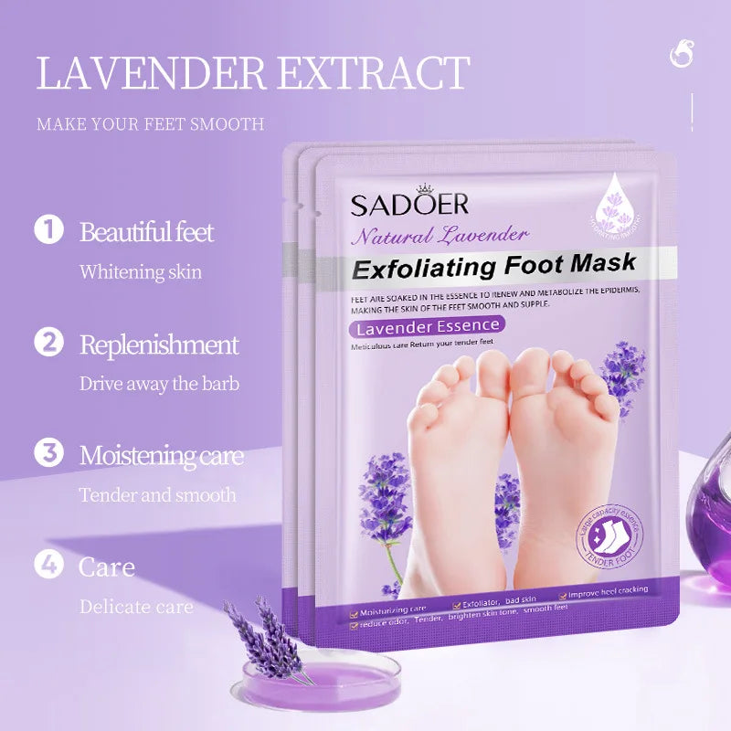 3 Çift Lavanta Ayak Peelingi Ayak Maskesi – Pedikür SPA, Nemlendirici ve Ölü Deri Temizleyici