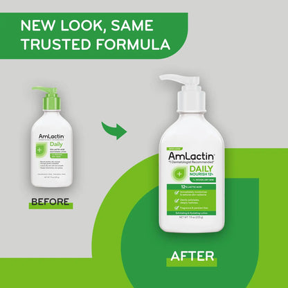 AmLactin Daily Moisturizing Lotion for Dry Skin – 7.9 oz Pump Bottle – 2-in-1 Exfoliator - Body Lotion with 12% Lactic Acid, Dermatologist-Recommended (Packaging May Vary) 7.9 Fl Oz (Pack of 1)