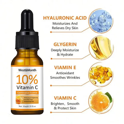 Vitamin C &amp; Hyaluronic Acid Face Serum | Lightens Age Spots, Black Spots, Sunburn | Anti-Oxidation, Wrinkle Removal, Pore Shrinking | Skin Care