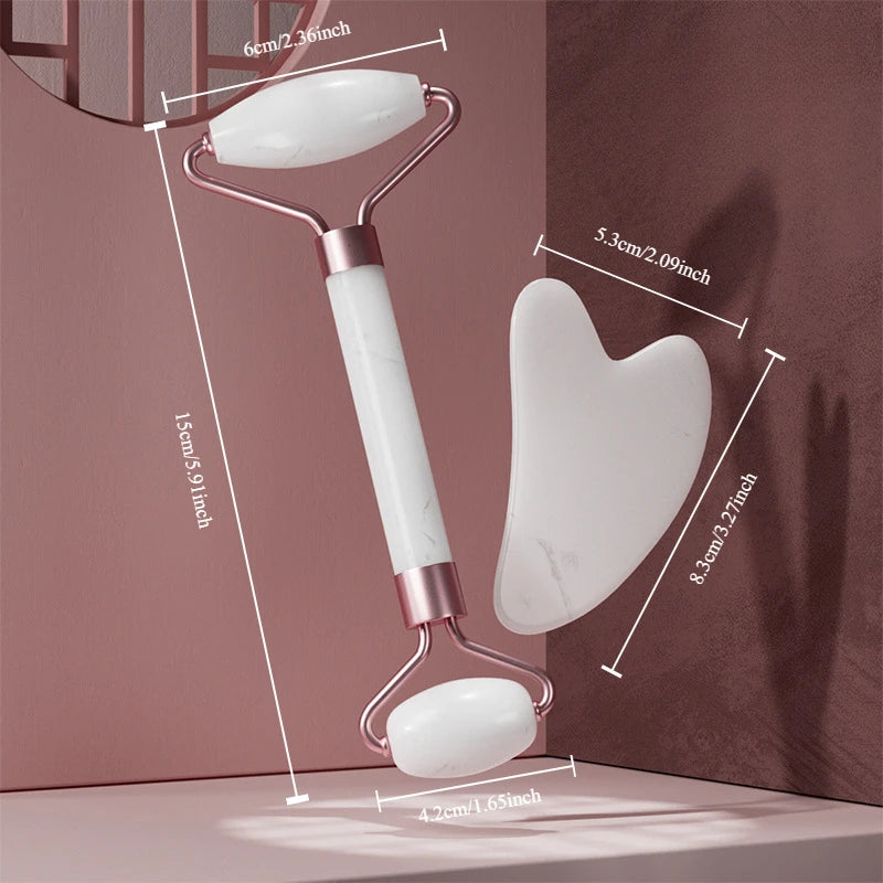 2 Adet Yüz Masajı Silindiri ve Gua Sha Tahtası – Yüz Germe ve Kırışıklık Giderici