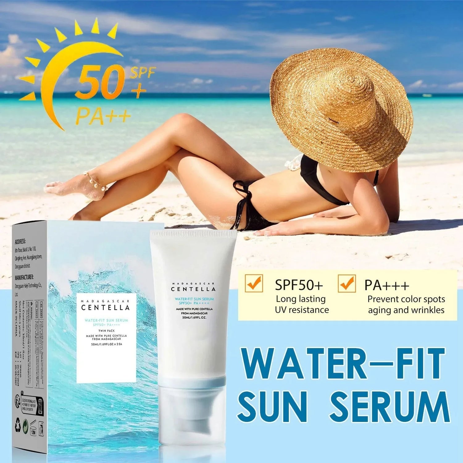 50+ Facial Sunscreen – Centella Sunblock &amp; Skin Brightening Moisturizer
