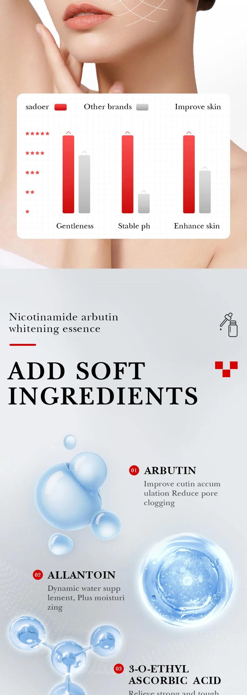 Arbutin Brightening Serum – Facial Moisturizing &amp; Firming Essence (3pcs)