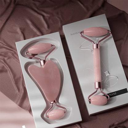 2 Adet Yüz Masajı Silindiri ve Gua Sha Tahtası – Yüz Germe ve Kırışıklık Giderici
