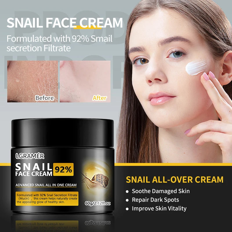 Anti-Wrinkle Snail Face Cream | Collagen Moisturizing | Nourishes, Repairs Damaged Skin | Lifts, Firms, Smooths | Brightening, Whitening Skincare